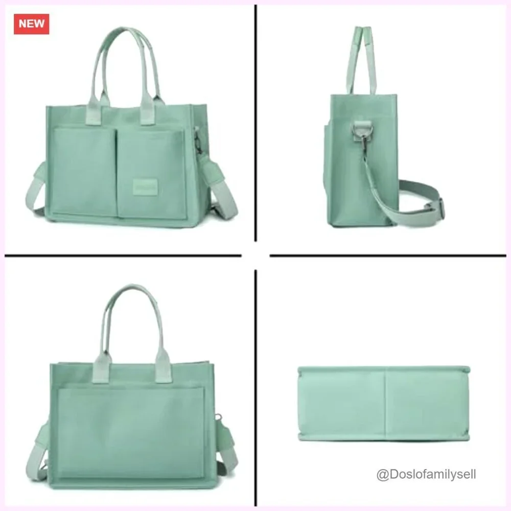 Canvas Tote Bag with Multiple Pockets Adjustable Strap Large Capacity